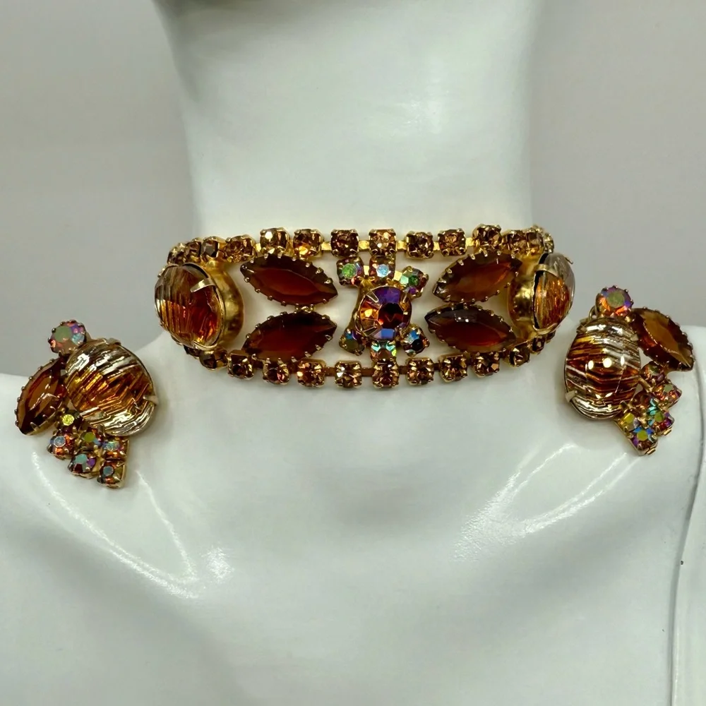 Vintage Juliana “Fantasia” 1965 w Vitrail Coated Stones Bracelet & Earrings Set